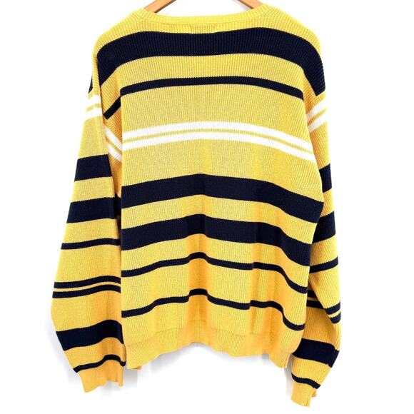 IZOD Mens Sweater Yellow XXL Academia Heritage Old Money Preppy Cotton Stripes‎ - Picture 3 of 6